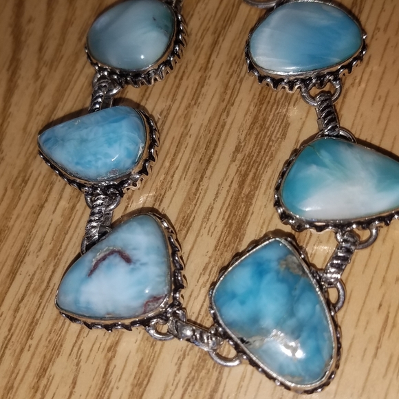 New Sterling Silver Larimar bracelet , Toggle Style - Picture 4 of 13